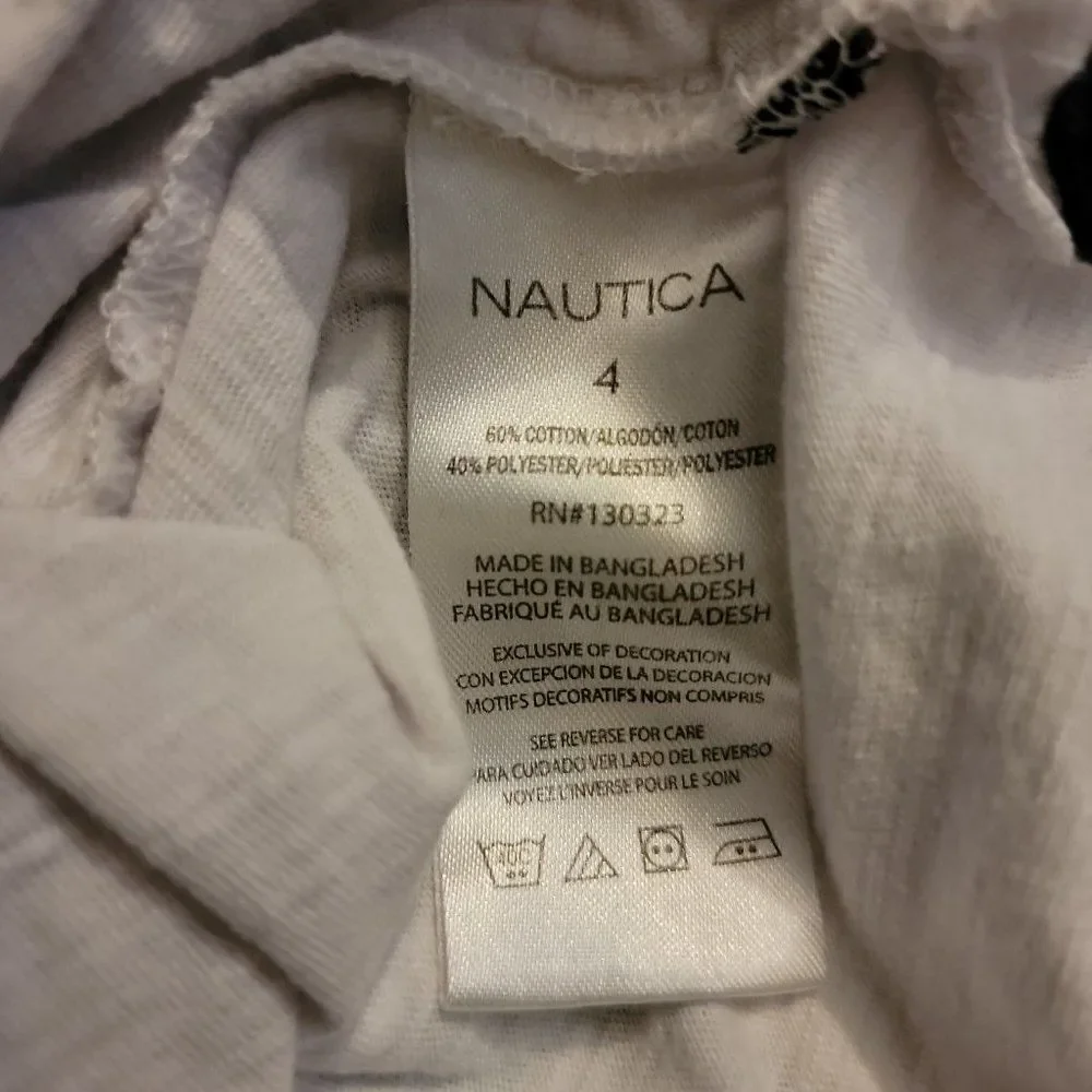 Nautica Boys White Blue Striped Short Sleeve Lightweight Henley Neck Polo Shirt